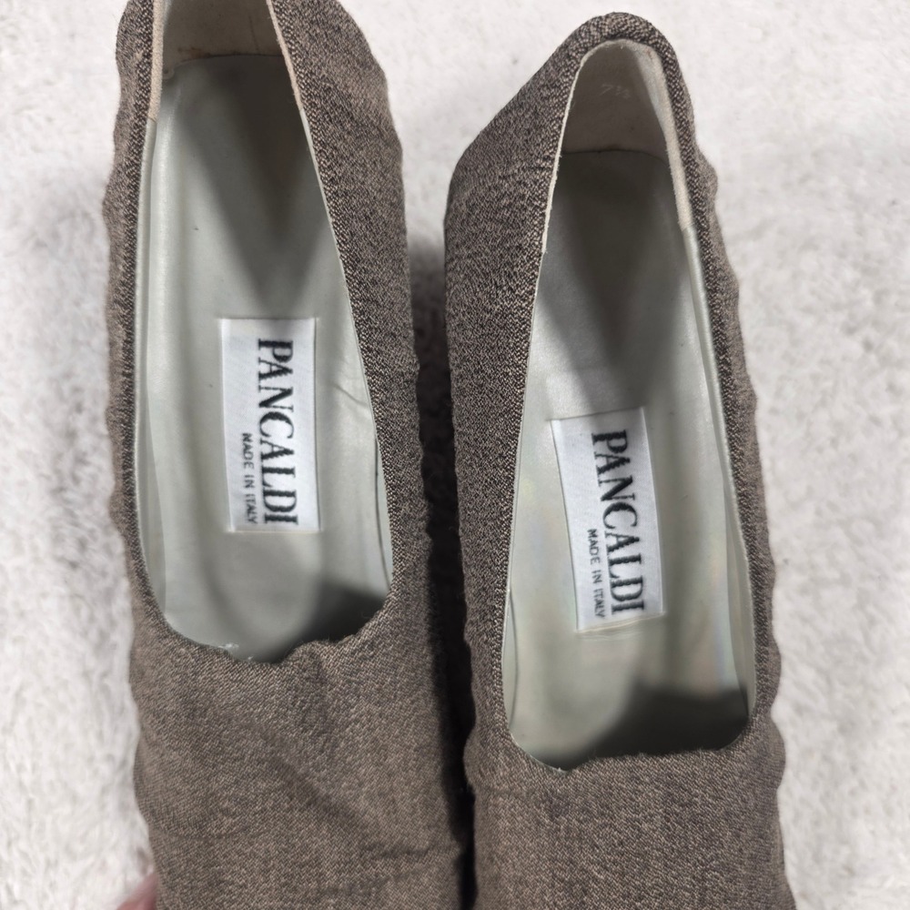 Pancaldi Pumps 7.5 AA Narrow Brown Italian Fabric Square Toe Block Heel E462